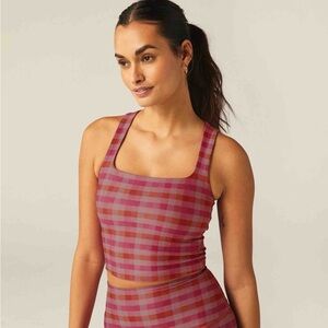 Beyond Yoga Women's Pink Gingham Sports Bra Top